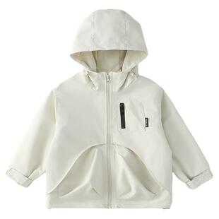 男童冲锋衣外套2026春装新款儿童中大童男孩春秋款连帽防风上衣