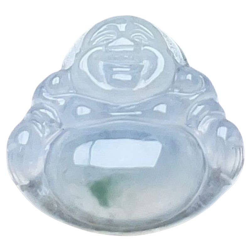 天然翡翠冰种弥勒佛乳白飘一抹绿