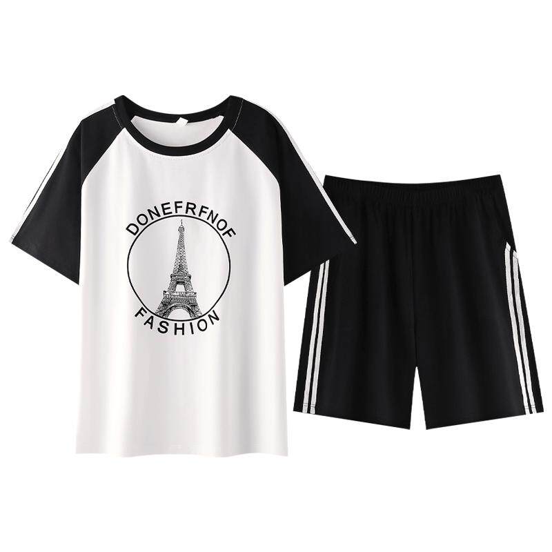 2025新款睡衣女夏纯棉短袖短裤套装带胸垫可外穿薄少女运动家居服