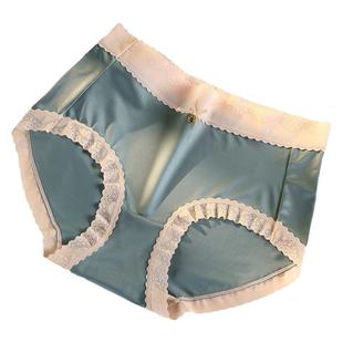 高端绸缎内裤女大码200斤缎面冰丝无痕法式蕾丝贵妇内裤蚕丝抗菌