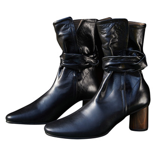 Le' Murmure 原创进口真皮手工高跟短靴时髦靴子女绕带靴春秋新款