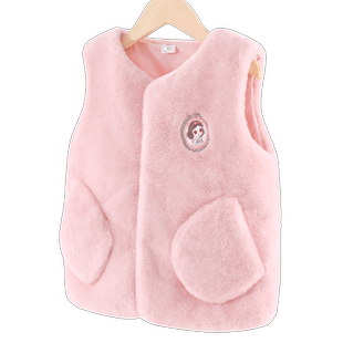 迪士尼女童马甲秋冬儿童仿兔毛夹棉保暖外穿洋气兔绒宝宝坎肩马甲