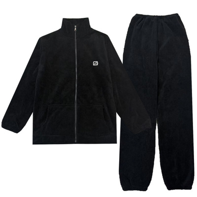 加厚加绒睡衣男士秋冬拉链颗粒绒