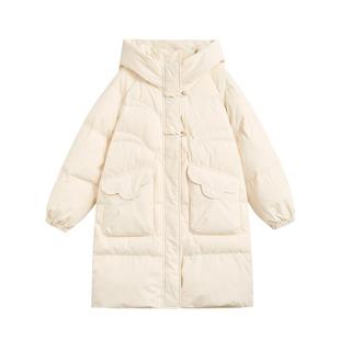 紫涵中长款双拉链盘扣羽绒服女冬季新款甜美减龄通勤白鸭绒外套