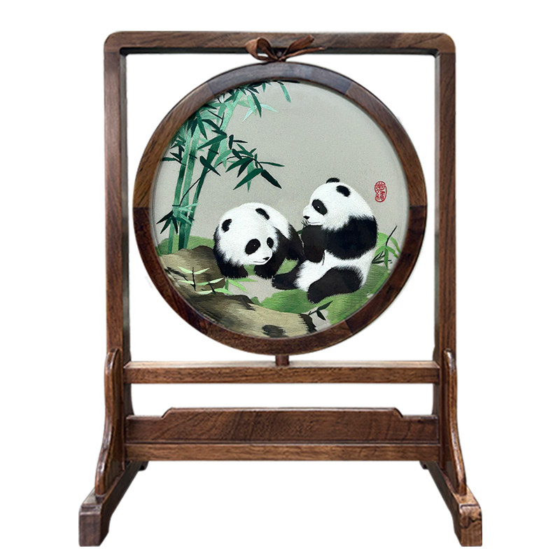 蜀特蜀绣全手工大熊猫双面刺绣