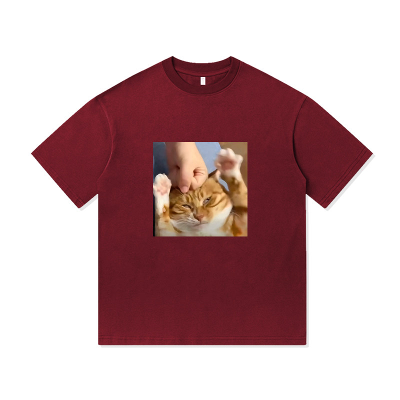 美式趣味搞怪胖橘猫挨打挨锤创意印花纯棉百搭短袖T恤衫高街男装