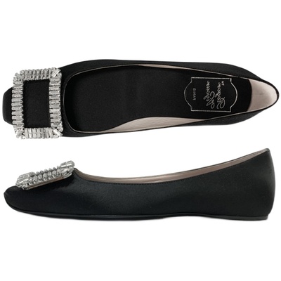 rv单鞋新款舒适风绸缎水钻方扣