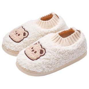 卡通棉拖鞋女冬季加绒室内家居韩版可爱小熊毛毛绒月子鞋产后秋冬
