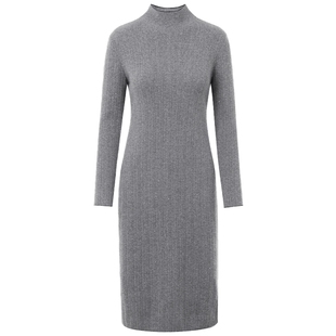 【细闪羊毛】LANCY/朗姿2024冬长款针织连衣裙高级感高领内搭裙子