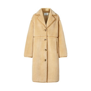 商场同款  摩萨克冬绵羊毛翻领长款大衣女