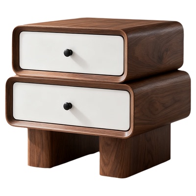 已夏中古法式奶油风黑胡桃木皮烤漆设计师卧室家用儿童床头柜