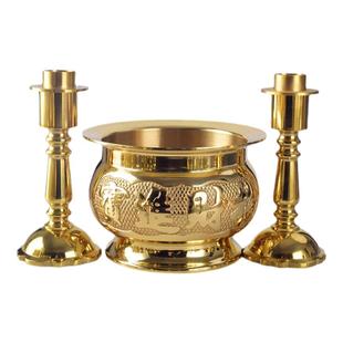 供佛用品黄铜两用烛台财神供具家用招财进宝香炉碗拜神贡关公香炉