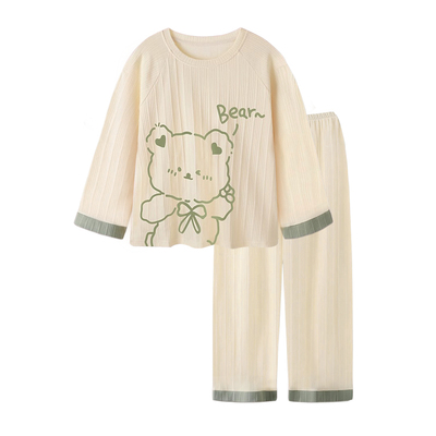 女童春秋款纯棉睡衣2023年新款卡通小熊女长袖家居服两件套可外穿