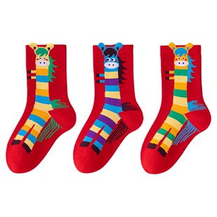 儿童新年红色袜子秋冬季马年纯棉男女童宝宝袜子春款本命年中筒袜