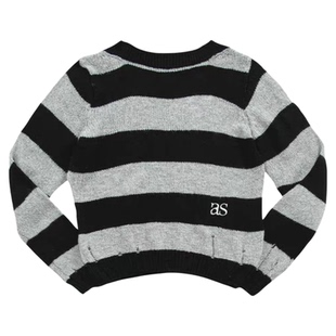 秒发！韩国as*n字母刺绣镂空破洞设计一字领斜肩穿针织衫长袖上衣