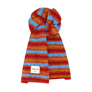 韩系复古氛围感撞色条纹针织围巾女秋冬加厚保暖防寒软糯护颈围脖