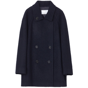 【纯羊毛】LANCY/朗姿2025冬新款气质双排扣翻领毛呢中长款大衣女