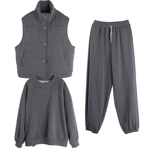遮肉三件套胖仙女莹莹大码女装胖mm冬装立领棉服马甲加绒卫衣卫裤