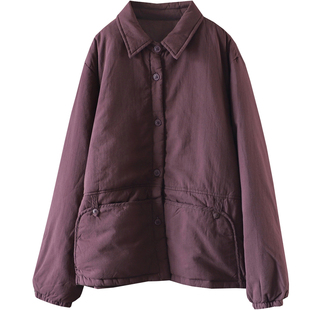 简约百搭翻领纯色夹棉加厚棉衣100%棉保暖外套宽松2025冬季棉服女