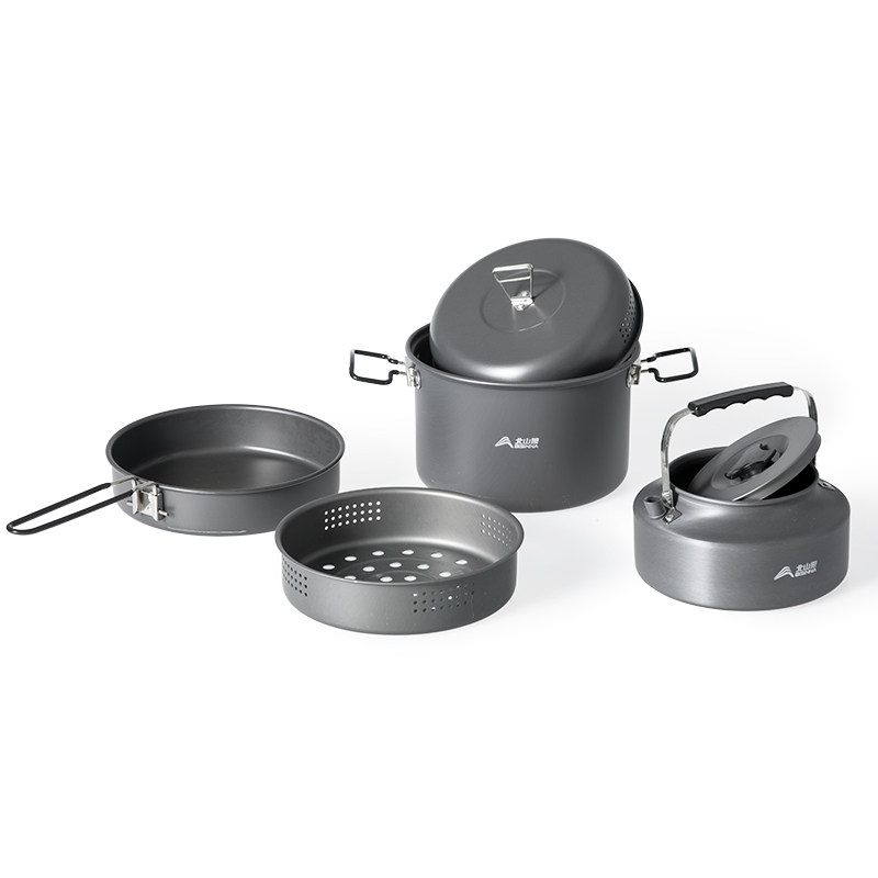 北山狼户外锅具露营套锅便携烧水壶卡式炉专用煎煮一体锅野营套装