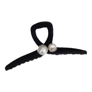 丝绒珍珠抓夹女2026新款春夏黑色高级感鲨鱼夹闪钻大号发夹子发饰