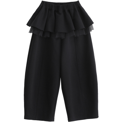 NNGZ格雷系女童假两件空气层运动裤2026春季新品儿童宽松萝卜裤