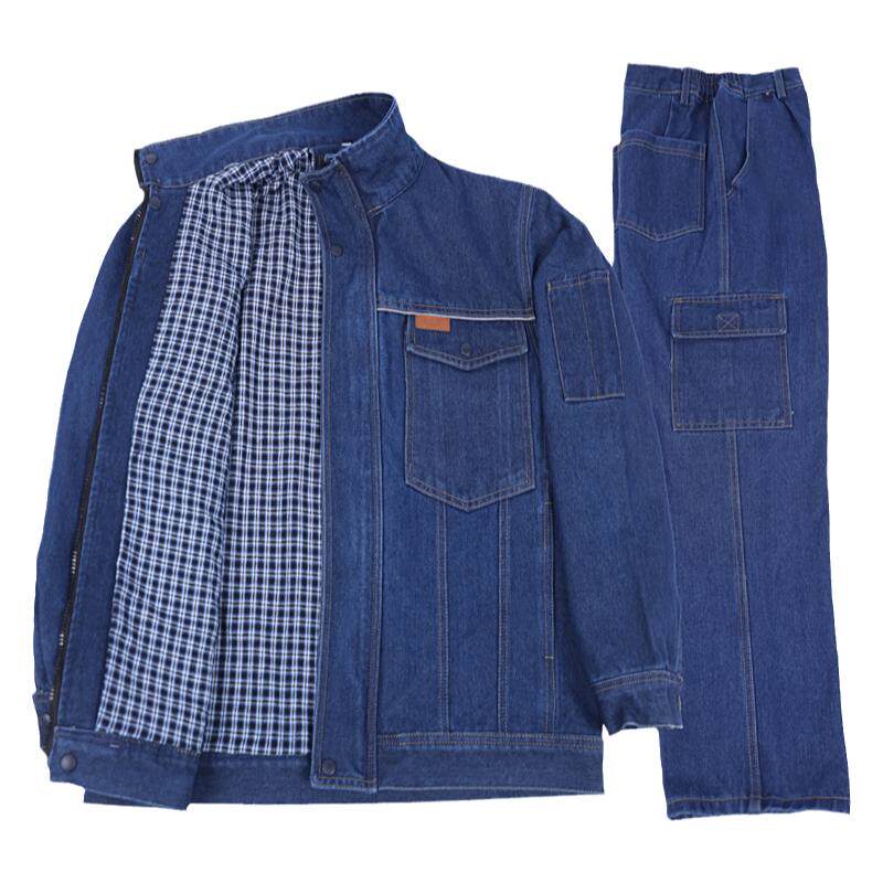牛仔工作服纯棉套装男双层加厚电焊工国家电网电工防烫耐磨工装
