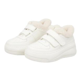 Corinna di Marsala白色羊毛魔术贴雪地靴女冬季休闲圆头保暖靴