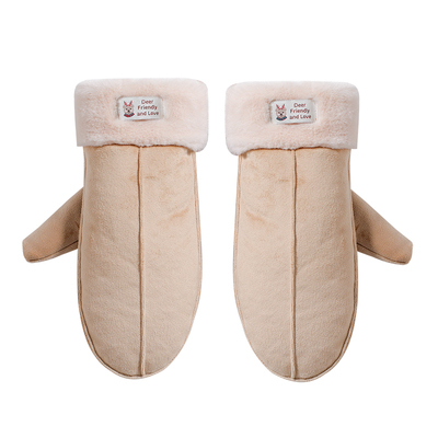 冬天韩版卡通麂皮绒连指质感手套