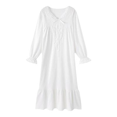 睡裙女纯棉春秋季带胸垫白色睡衣