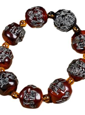 男女牦牛角雕刻十八罗汉手串