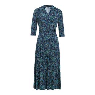 沐兰商场同款轻奢复古印花连衣裙2025年春季优雅V领腰带A字裙