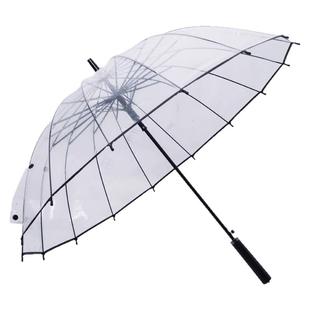 16骨透明雨伞长柄大号双人女白色网红自动的结实折叠高颜值透明伞