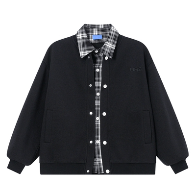 韩范假两件衬衫拼接开衫卫衣外套