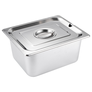 不锈钢份数盆自助餐保温台带盖长方形食物盆快餐车盛菜盆方盘盒子