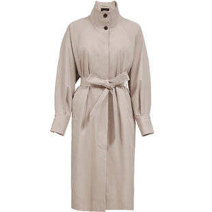 ONLY2026春季新款宽松插肩袖利落立领可拆卸腰带长款风衣外套女