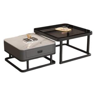 2026新款小户型现代简约落地方形轻奢茶几客厅家用玻璃岩板茶几桌