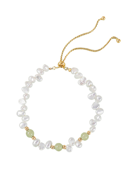 山川心语天然珍珠和田玉纯银手链