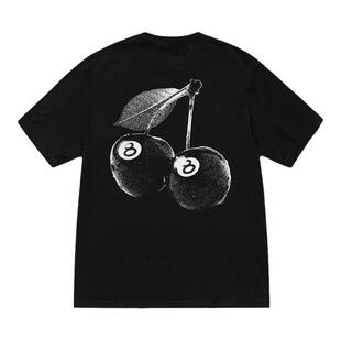 现货Stussy Cherries Tee斯图西樱桃黑8八球印花短袖T恤男女