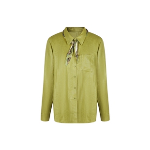 none 浅橄榄绿衬衫女2026春季新款丝巾领飘带设计感通勤百搭上衣