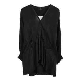 【水纹衫】AUM噢姆夏季收腰修身肌理感真丝衬衫黑色桑蚕丝上衣女