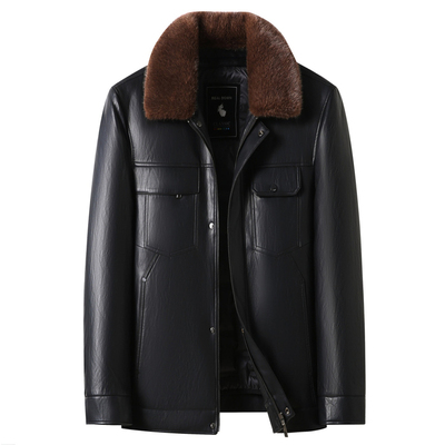 男士皮衣外套皮草水貂毛领