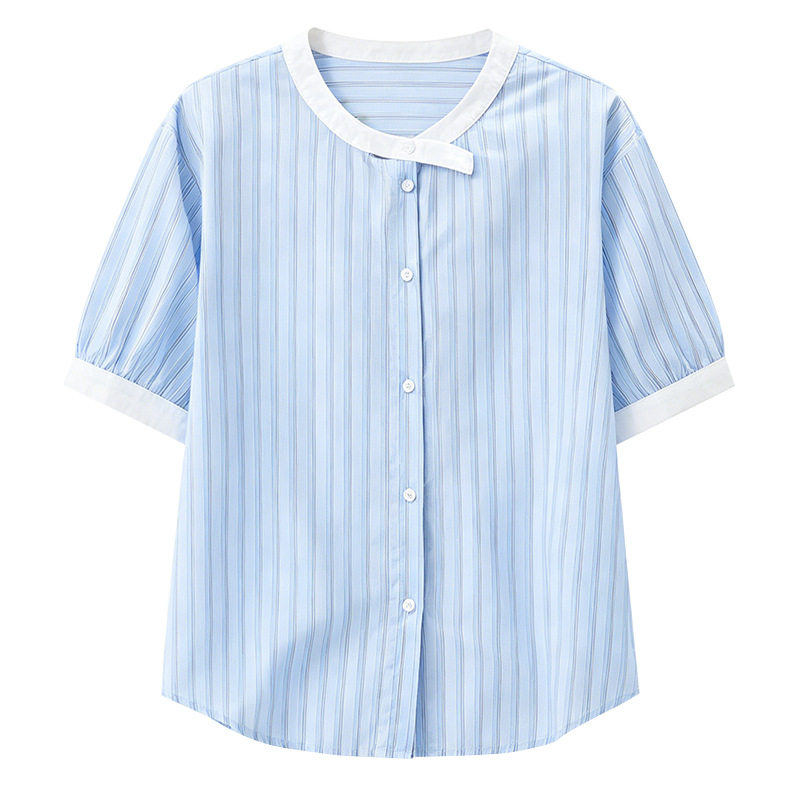 2026夏季英伦撞色条纹女衬衫