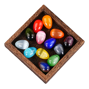 猫眼石滚石摆件鸡蛋形状3*2cmdiy手把玩件金绿宝石七彩色水晶原石