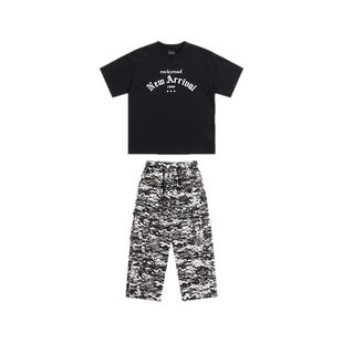 ROCKYROAD童装印花黑色短袖迷彩服工装裤演出服套装嘻哈街舞潮服