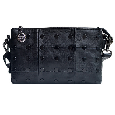 OULUYA单肩包铆钉欧美三层斜跨包