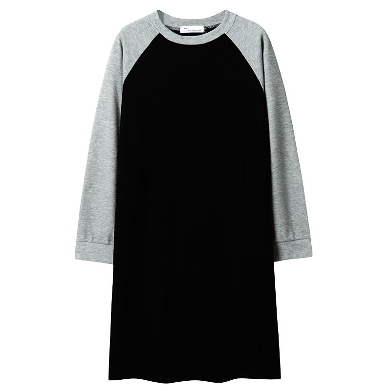100%纯棉休闲简约长袖睡裙家居服