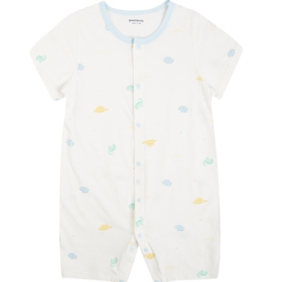 歌瑞家婴儿夏季连身衣男女童空调房护肚对襟连体衣宝宝棉短袖