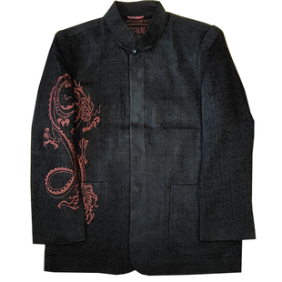 百福龙中式立领外套中国风男装春秋新款 绣红龙中华立领民族服装