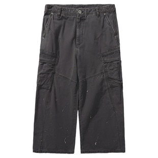 瞬时山野Monterest户外复古水洗做旧宽松泼墨直筒工装裤休闲裤男